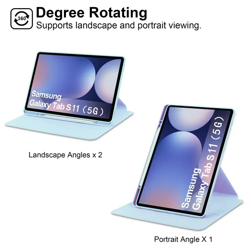 حافظة جلدية للكمبيوتر اللوحي لهاتف سامسونج جالاكسي تاب S11 S10 FE 2025 SM-X730 SM-X736 أكريليك 360 ° غطاء دوار مقاوم للصدمات