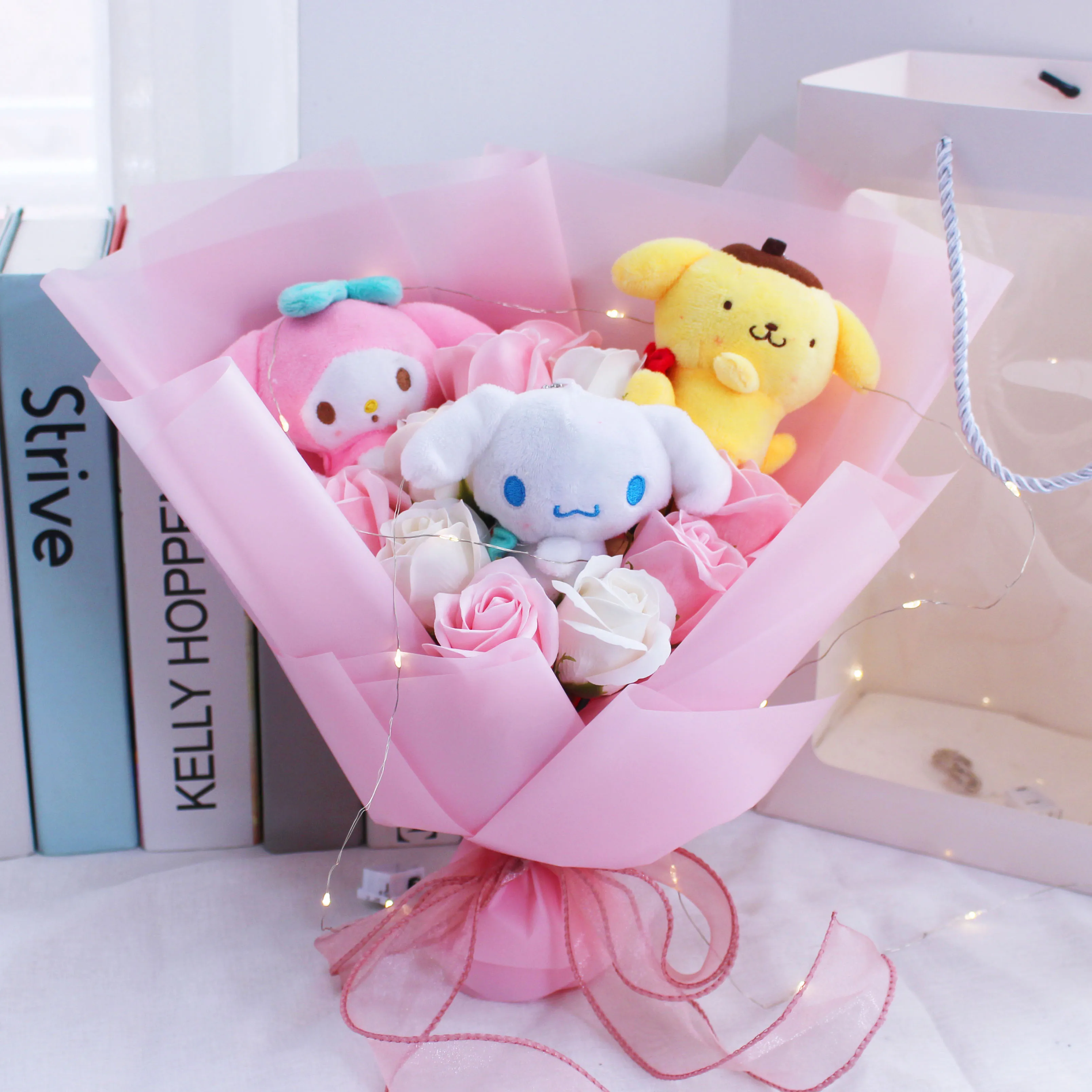 Promotion Kawai Cartoon  Kuromi Melody Cinnamoroll Plush Dolls Bouquet Anime  Valentine's Day Birthday Graduation Gift