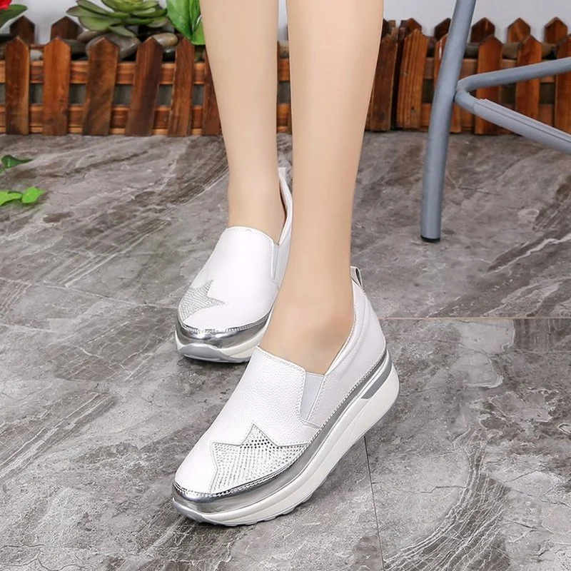 Comemore Comfort Creepers Bling Loafers Silver Platform Sneakers Woman Rhinestone Women Flats Lazy Ladies Shoes Zapatos De Mujer