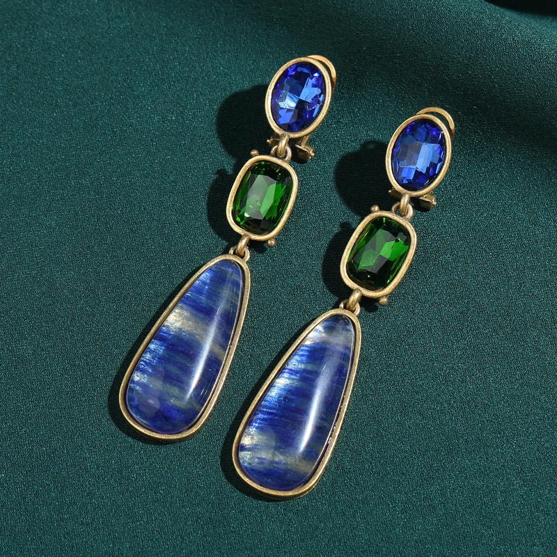 

Vintage Earrings For Women Blue Drop Crystal Green Glazed Jewelry Pendant Long Glass Luxury 2026 Classic Elegant Accessories New