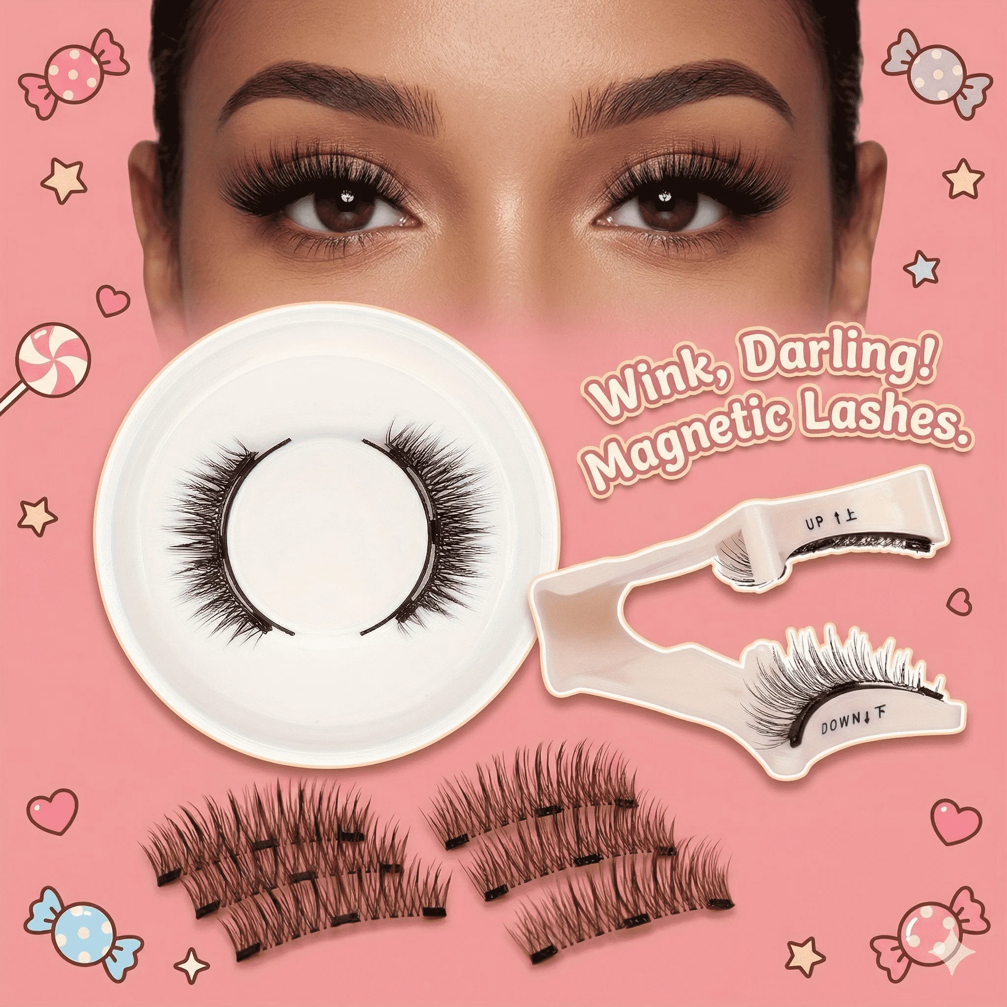 False Eyelashes Magnetic Eyelashes Glue Free No Glue Eyelashes 1 Pair with 1 Lash Applicator Feathery False Eyelashes Natural