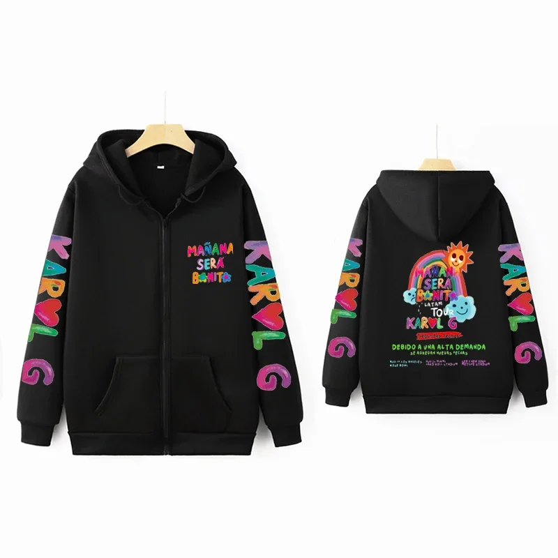 Y2k Zip-Up Hoodie for Men and Women, Karol GG Bichota Full Zip Hoodie Mana Sera Bonito Cartoon Print Sweatshirt,Loose Streetwear