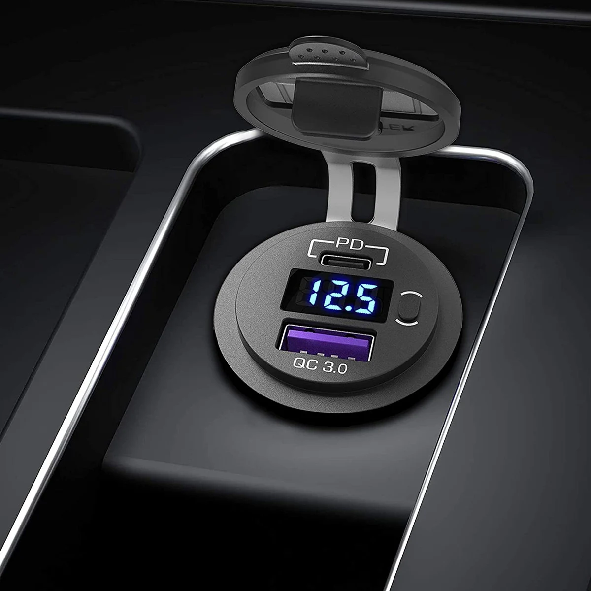 Chargeur USB Quick Charge QC 3.0 et PD pour voiture et tourisme, adaptateur de prise avec interrupteur, voltmètre pour camions, montres et motos