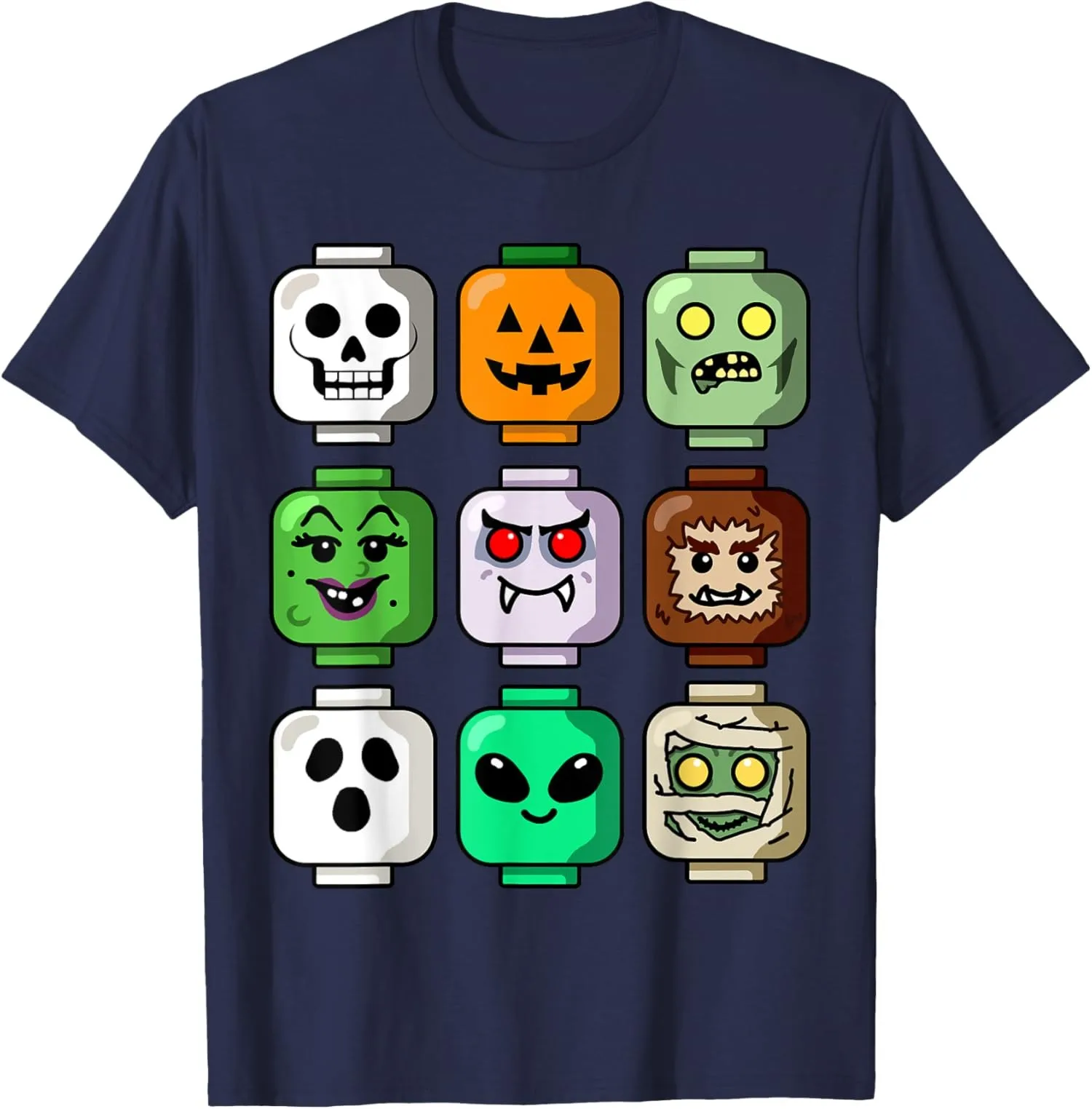 Halloween Building Brick Head Pumpkin Ghost Zombie Unisex T-Shirt