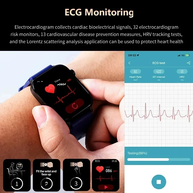 2025 New AI Diagnosis Blood Lipids Uric Acid Body composition Test Smart Watch For Men ECG+PPG Bluetooth Call Health Smartwatch