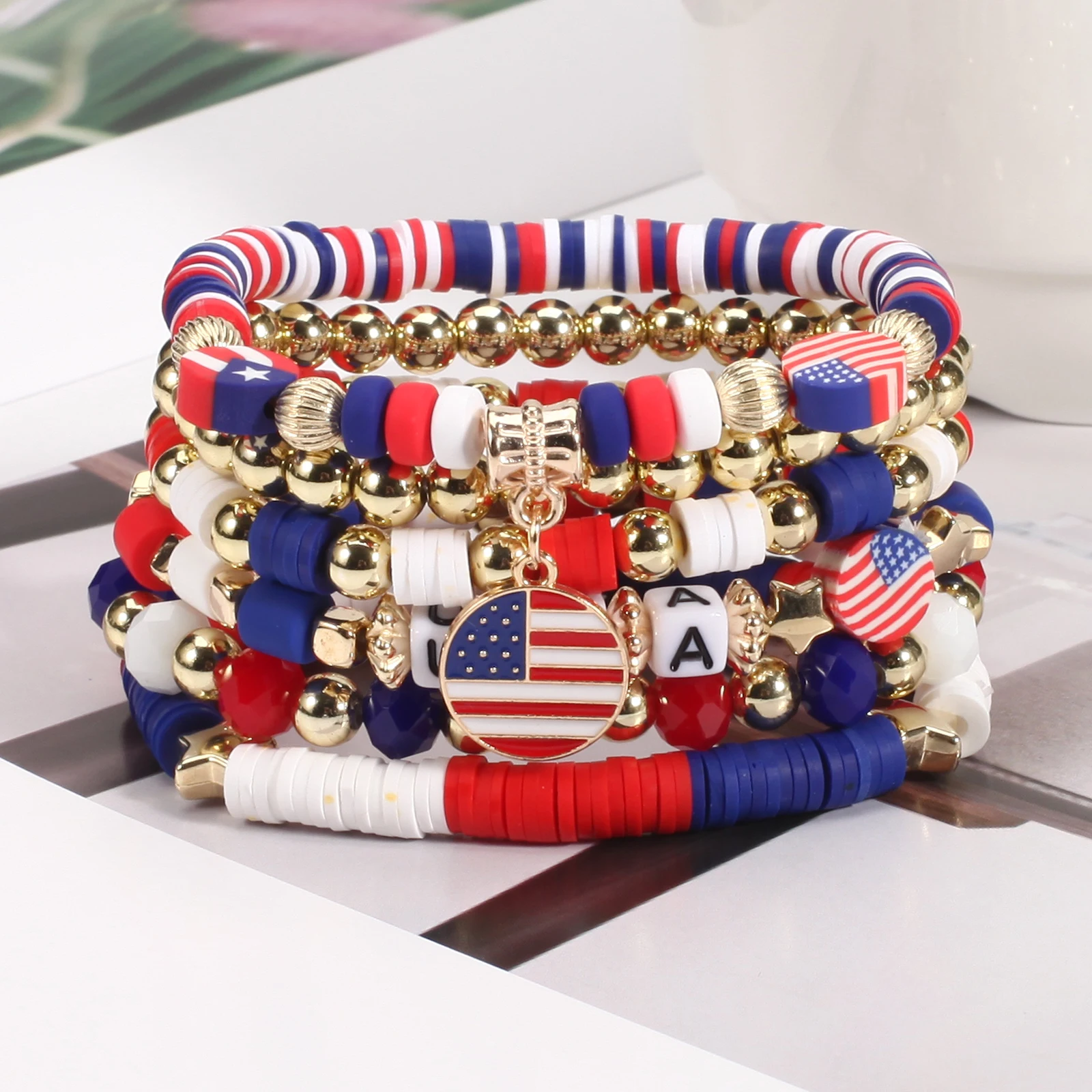 4th of July Bracelets Red White and Blue Bracelet USA Flag Patriotic Independence Day Bracelets American Flag Bracele