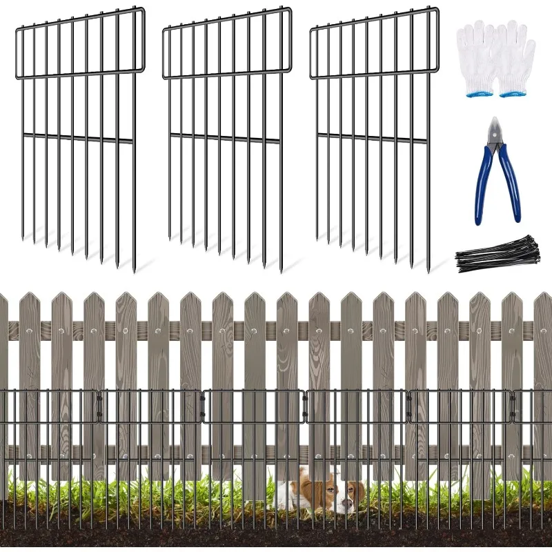 

25 Pack Animal Barrier Fence, No Dig Fence 27 ft(L) X 17 in(H) Garden Fence Animal Barrier, 1.25in Spike Spacing Rustproof Dog