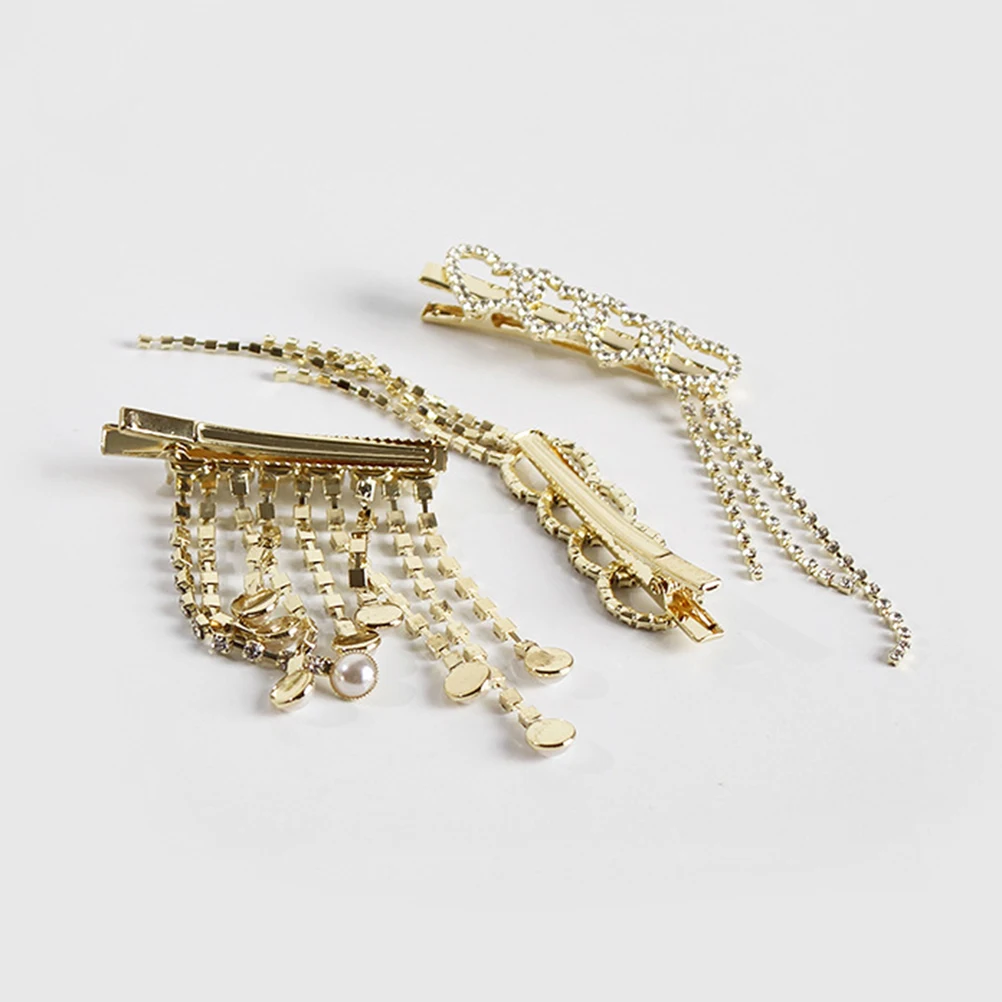 

1Pcs Golden Tassel Hairpins with Rhinestone Pearl Hair Clip for Women Fashionable Elegant Headwear Suitable for Multiple