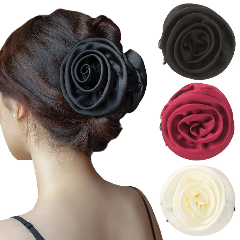 New Rose Hair Claws Hairpin Sweet Barrette Flower Hair Clip Headband Women Girls Ponytail Holder Hair Accessories