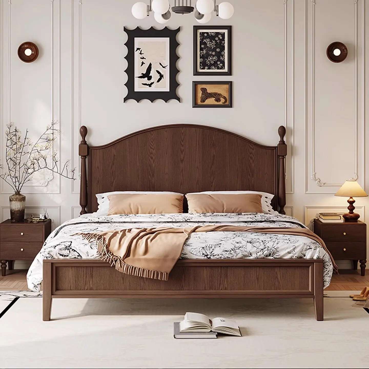 

Кровать из массива дерева, двуспальная кровать 1,8 метра для главной спальни, кровать для принцессы 1,5 метра.