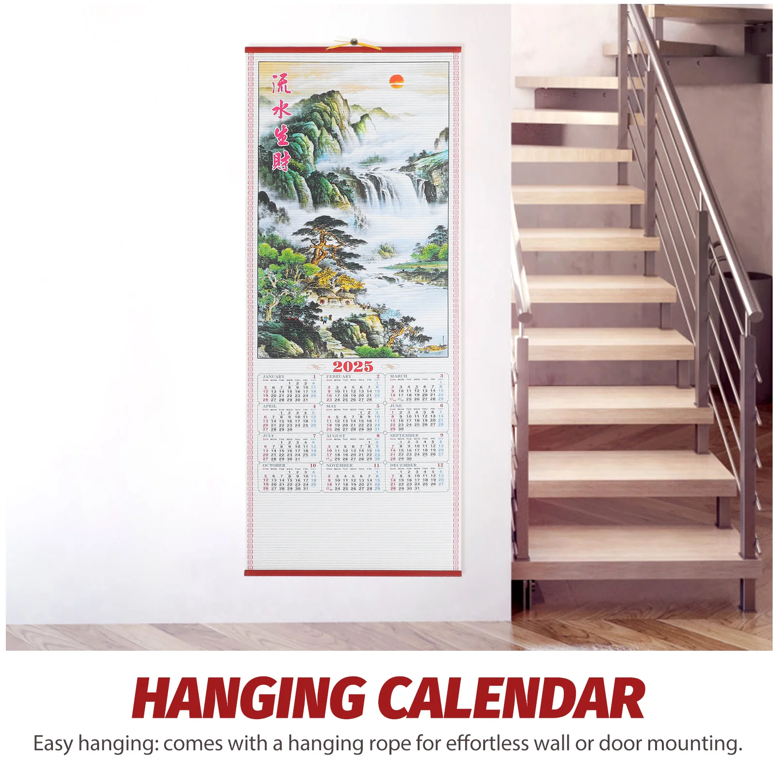 Imitation Rattan Hanging Scroll Calendar 2025 Snake Year Clear Printed Monthly Planner Decorative Wall Office Accessories