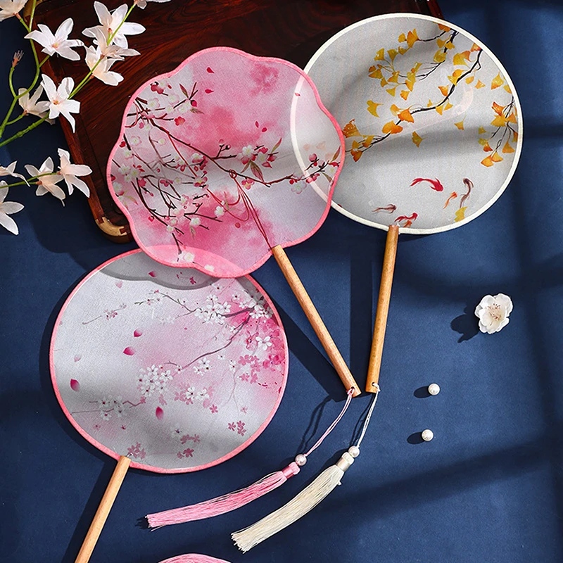 Vintage Round Printed Fan Chinese Dance Summer Classical Cheongsam Costume Court Hanfu Women's Tassel Hand Fan - Image 2