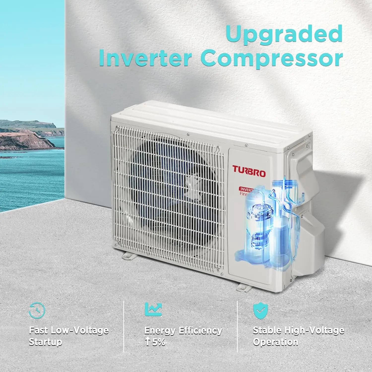 Mini inversor dividido sin conductos 12.000 BTU AC con bomba de calor, 17 SEER2, 230V, habilitado para WiFi, se enfria hasta 750 pies cuadrados, serie Finnmark