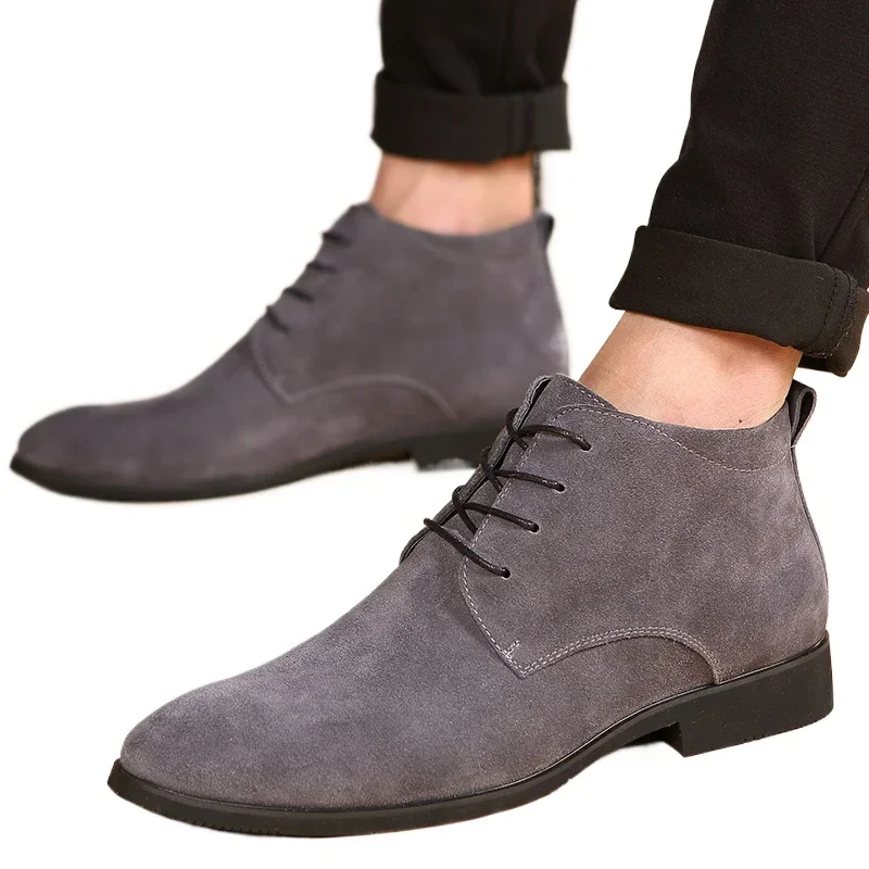 Genuine Leather Men\'s Boots 2024 British Style Men Leather Shoes Comfortable Wear-resistant Male Casual Boots Botas Para Hombre