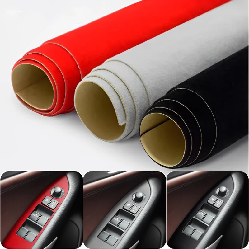 

20x140cm Car Velvet Fabric Sticker Soft Pure Colour Self-adhesive Suede Decals Auto Styling Decorative Renovation Accessories