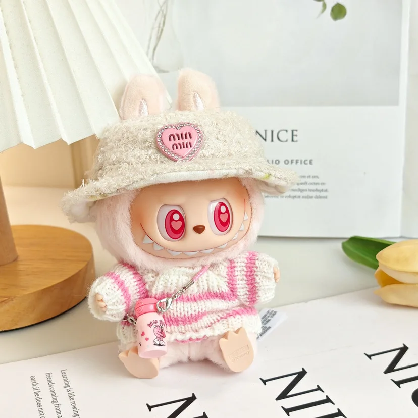 17cm Labubu V1 V2 Doll Clothing Cute Fashion Sweater Clothing Accessories Party Striped Sweater Hat Cup Toy Cute Surprise Gift