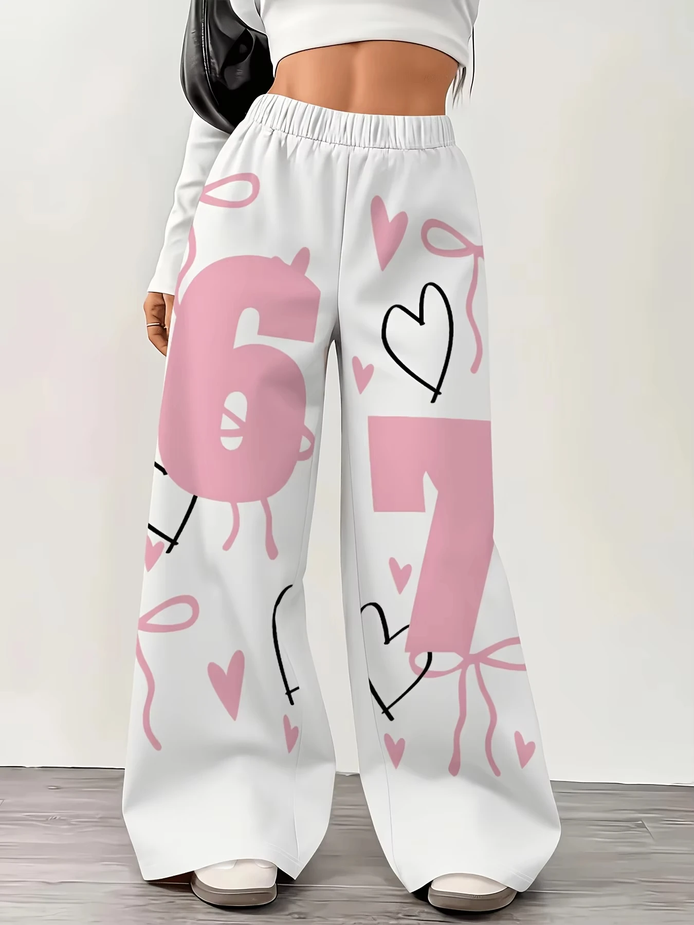 2026 New Women's Gothic Vertical Pattern Wide Leg Sports Pants with Drawstring Loose Straight Tube Loose Loose Y2K Street Pants