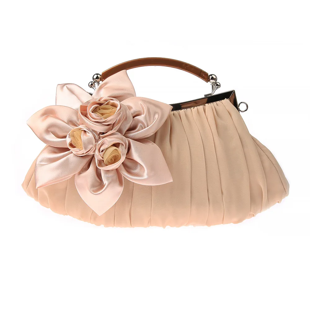 Women Rose Flower Evening Bag Ladies Floral Pink Handbag Bridal Wedding Party Purse Fashion Beatiful Small Day Clutch Chain