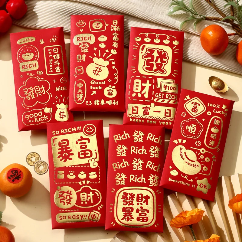 

60pcs Chinese New Year Red Envelopes Red Pockets for Cash with Different Patterns Gold Foil Hongbao for Spring Festival Decor