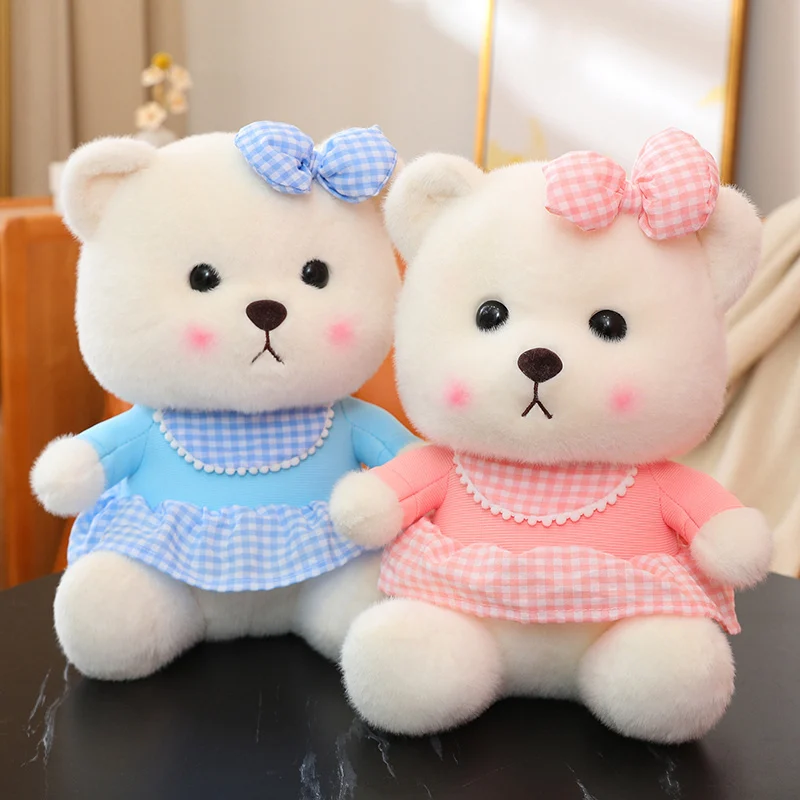 

Kawaii Teddy Bear Wear Lattice Dress Plush Toys Soft Stuffed Animal Lina Bear Plushies Dolls for Kids Girls Valentine Xmas Gifts