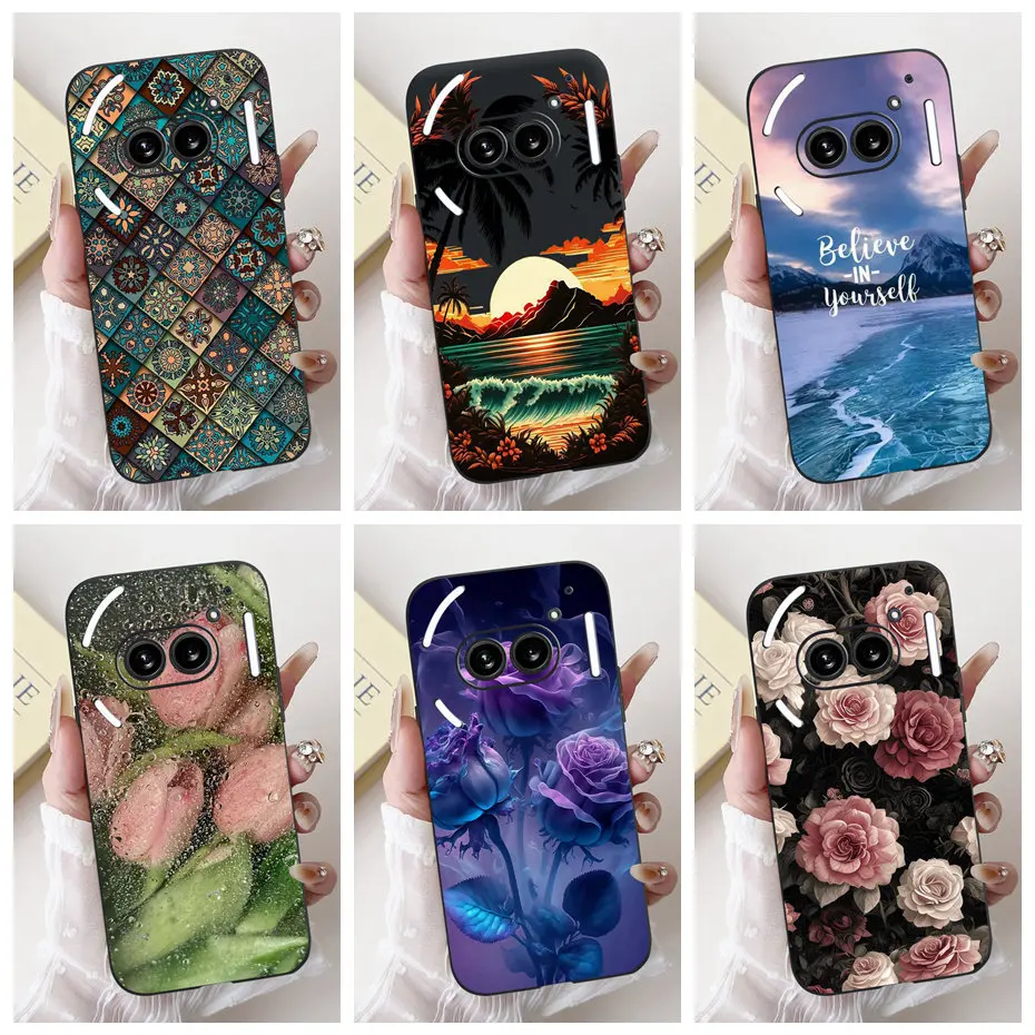 Beautiful Floral Painting Phone Case For Nothing Phone (2a) Plus Black Silicone Soft Cover For Nothing Phone 2 Phone2a Bumpers