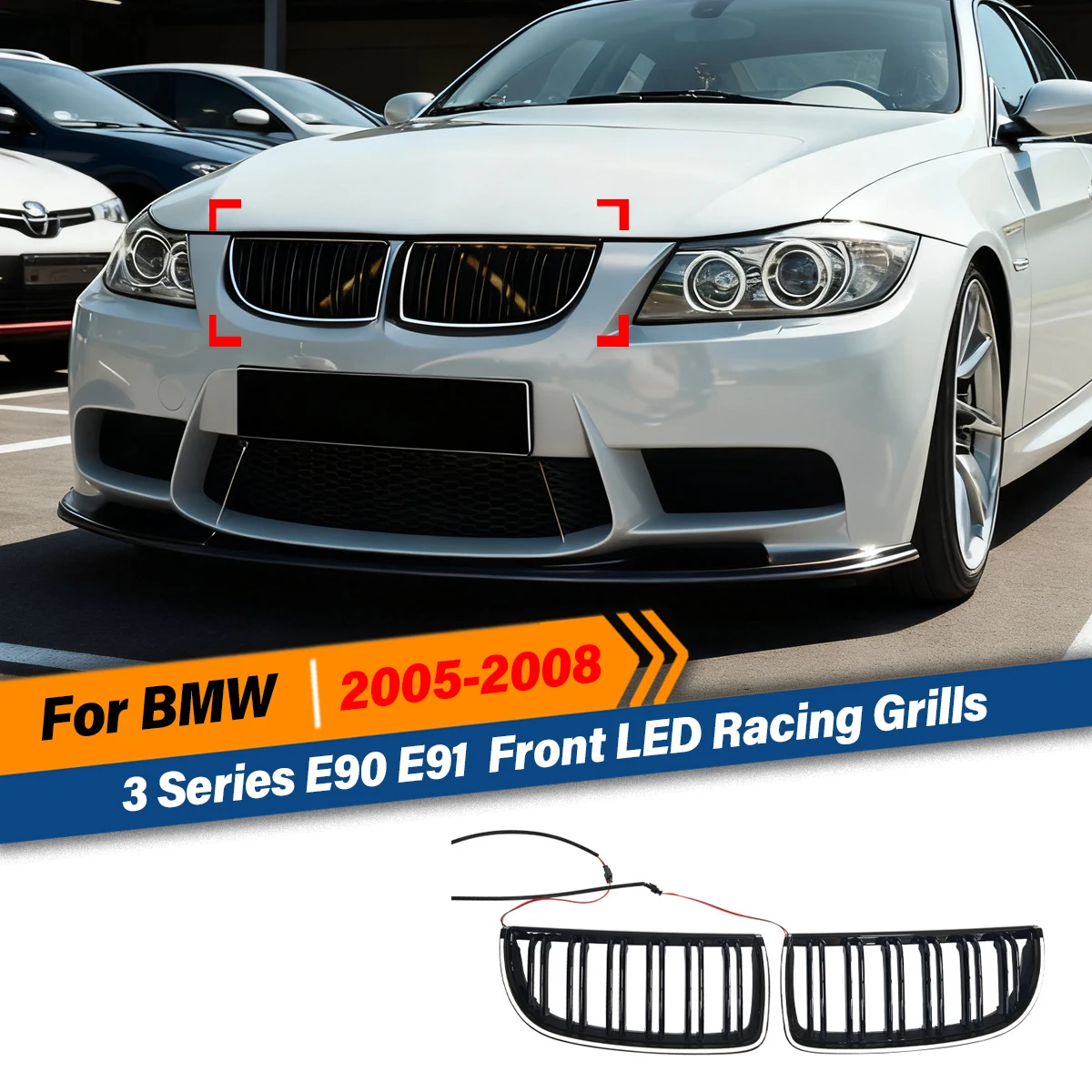 

Для BMW 3 серии E90 Ранняя модель 2005 2006 2007 2008 (325I/328I/335I) 2-линейная передняя светодиодная решетка, комплект для украшения кузова