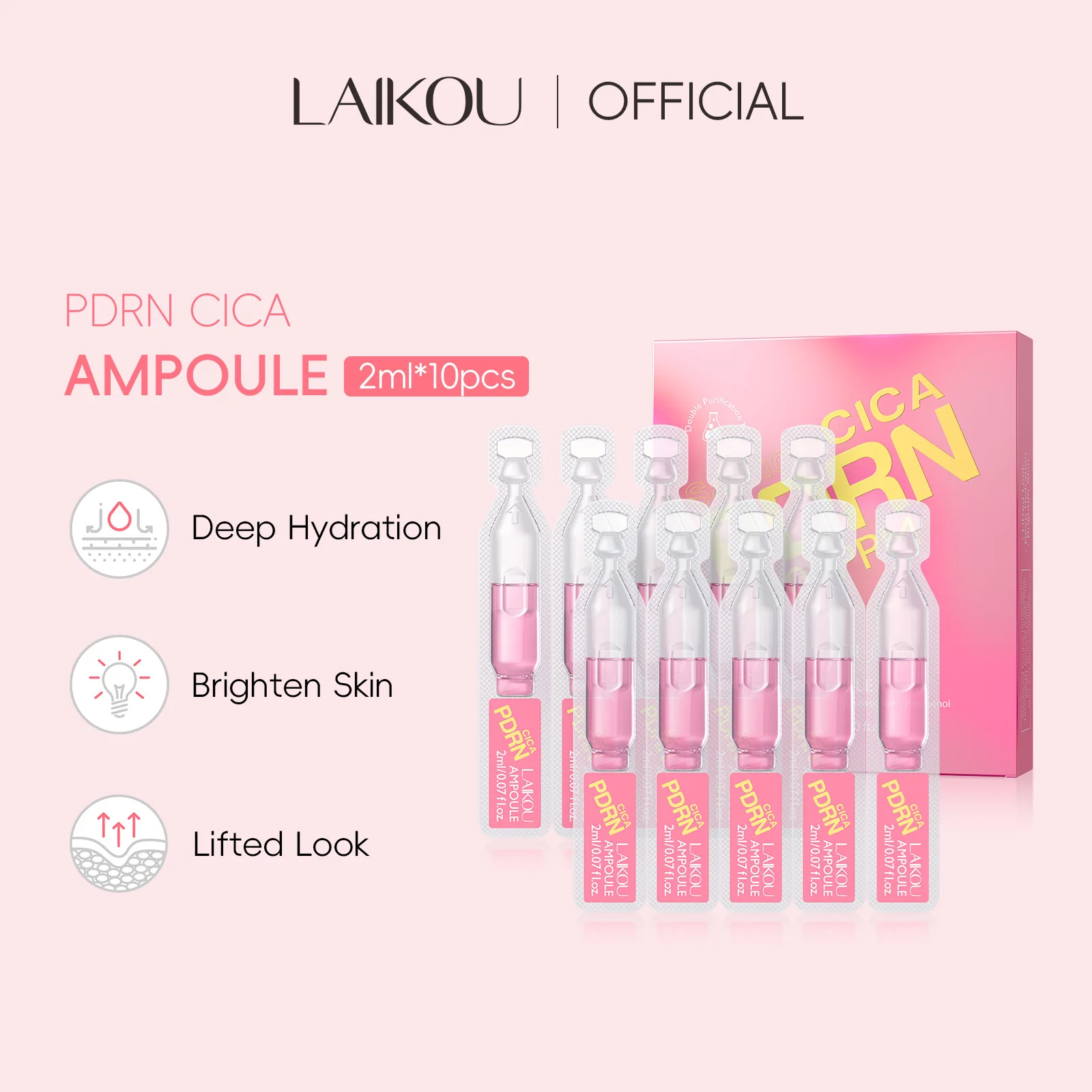 LAIKOU PDRN Centella Asiatica Ampoule 2ml*10 Cica Repair Serum Anti Aging Face Serum Soothing Redness Relief Barrier Repair Inte