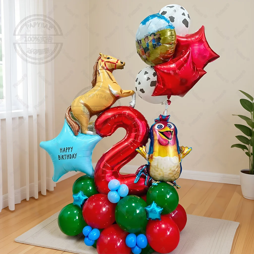 44-teiliges Bauernhof-Tier Ballon-Set Digitale Ballons Cartoon Pferd/Huhn Ballon Bauernhoftiere Happy Birthday Party Dekorationen