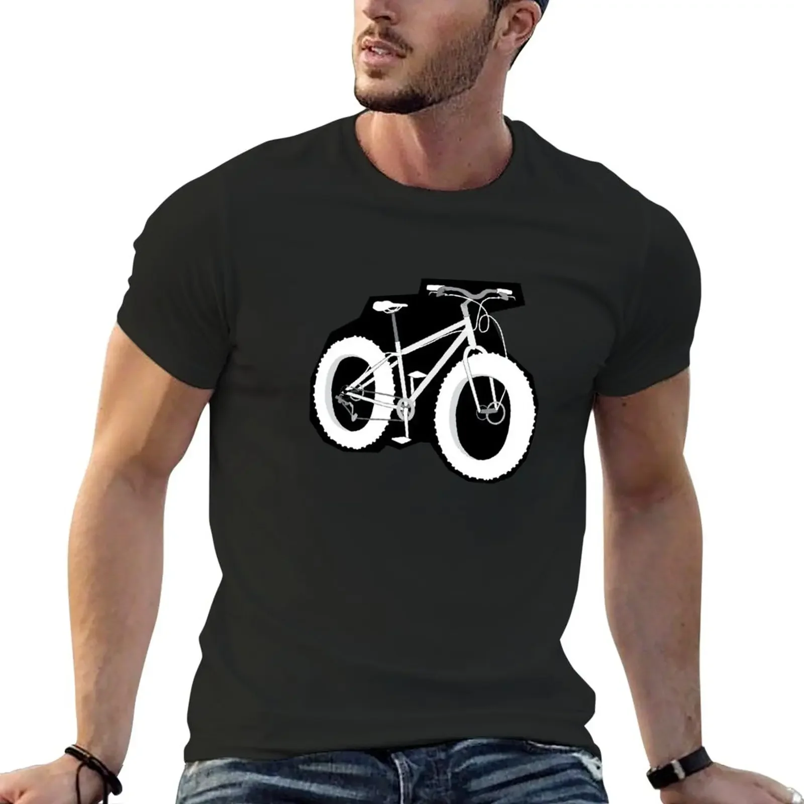 Fat tire bicycle white on black shirt T-Shirt oversizeds anime clothes men clothes