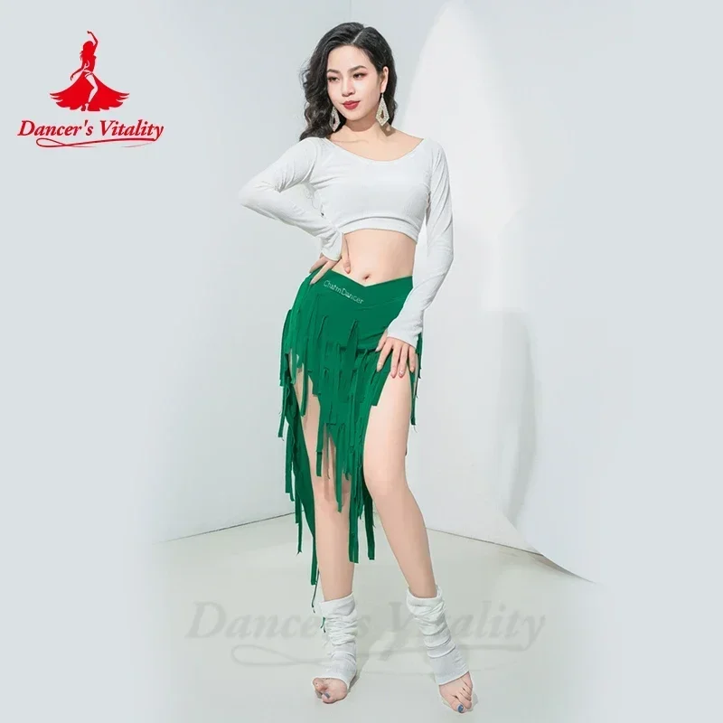 Costume di danza del ventre per le donne inverno maniche lunghe Top e gonna corta con frange abbigliamento da allenamento abbigliamento da danza del ventre orientale da ragazza