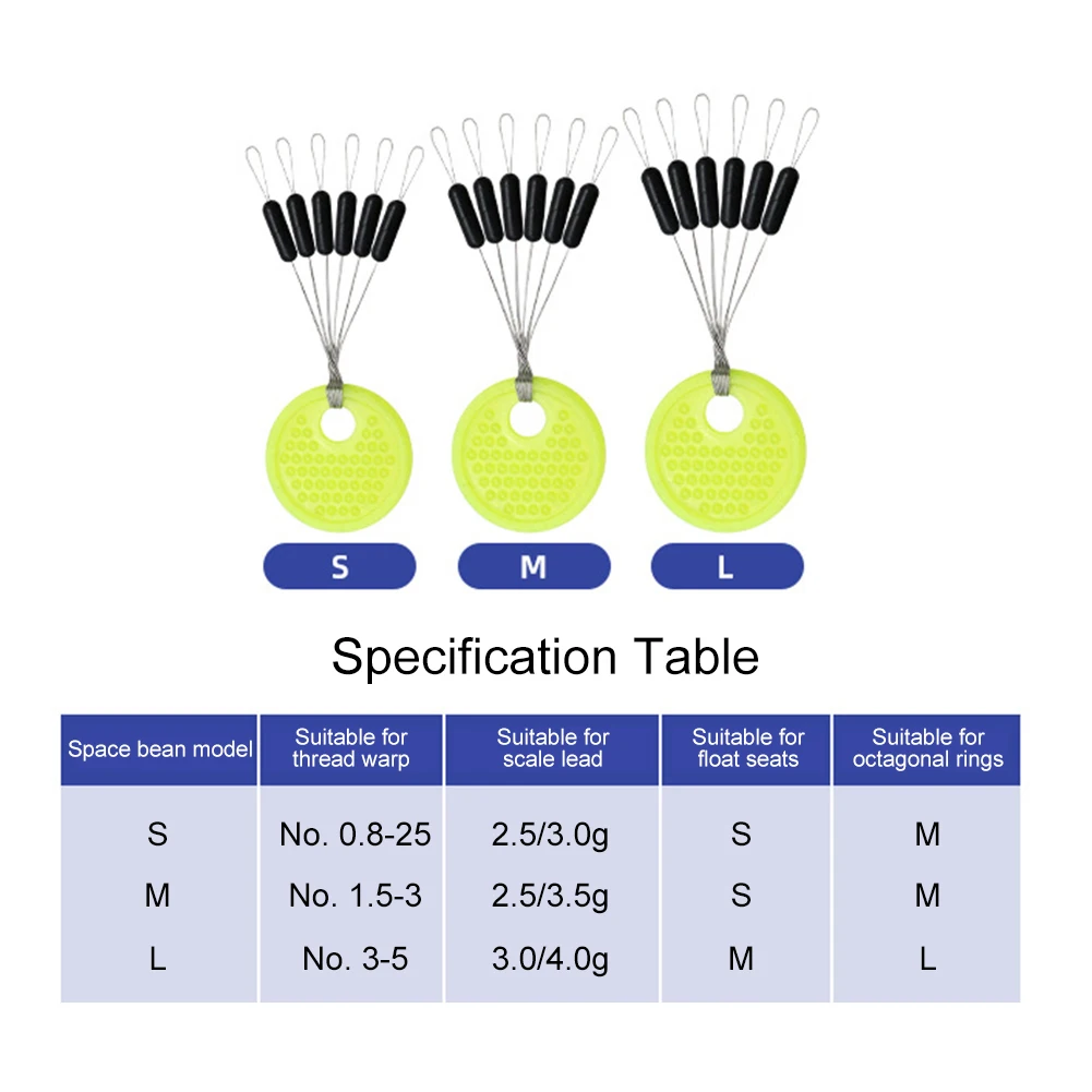 60 قطعة 10 مجموعة مجموعة سدادة فاصوليا الفضاء المطاطية لأدوات تعويم الأسماك #6