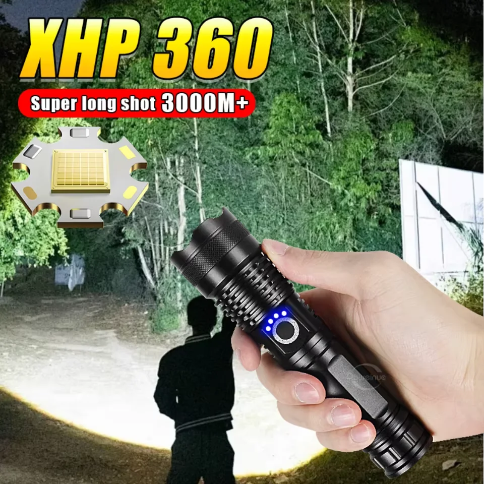 

XHP360 Super High Power Flashlight 26650 Rechargeable Torch Waterproof Outdoor Work Light Camping Lantern Fishing Night Light