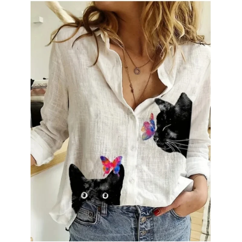 New printed women's personalized street style casual loose multifunctional long sleeved shirt suitable for commuting women's top