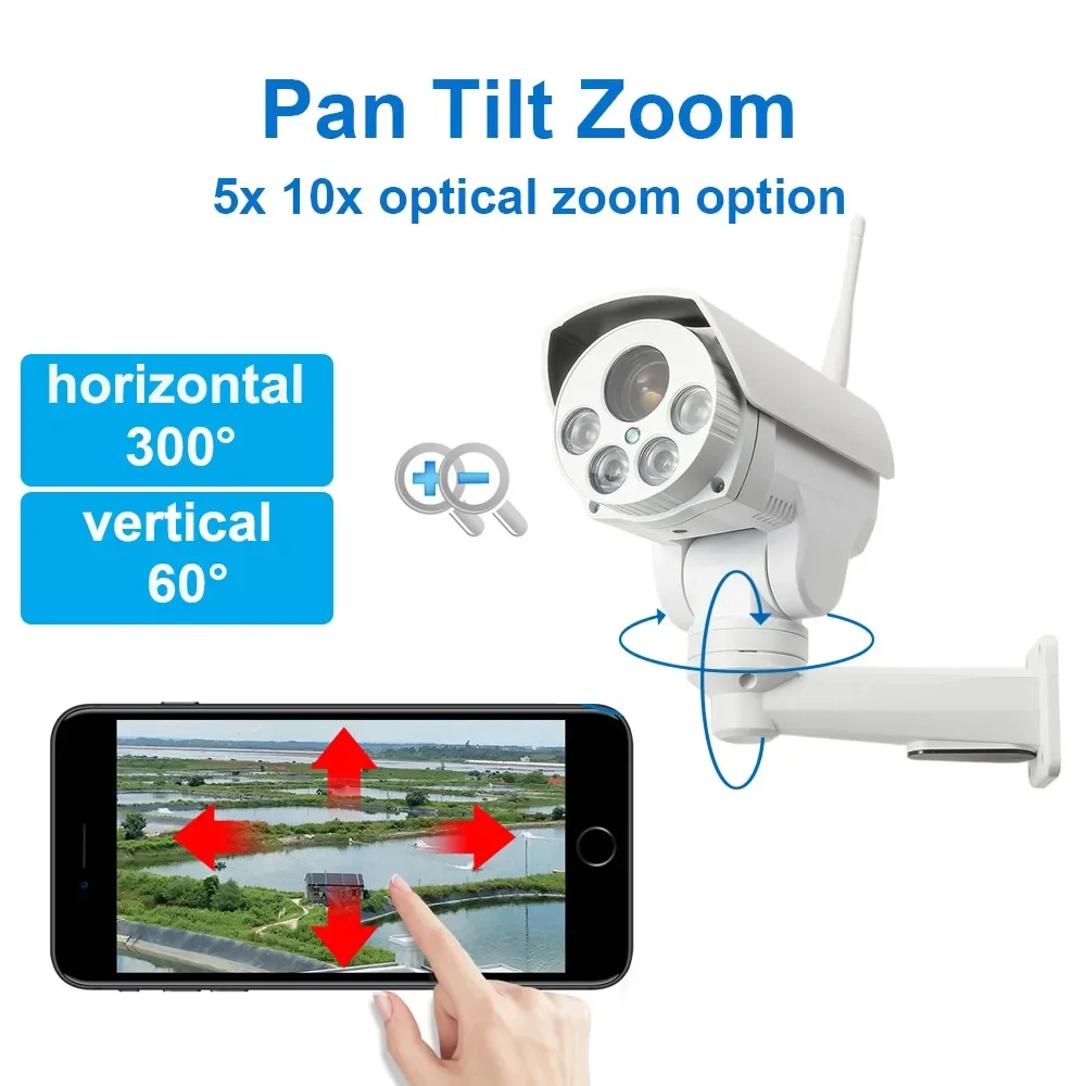CamHipro 4G seguimiento automático inalámbrico 5X Zoom óptico 5MP IR tarjeta SD Audio Video grabación Street Bullet Wifi IP cámara PTZ