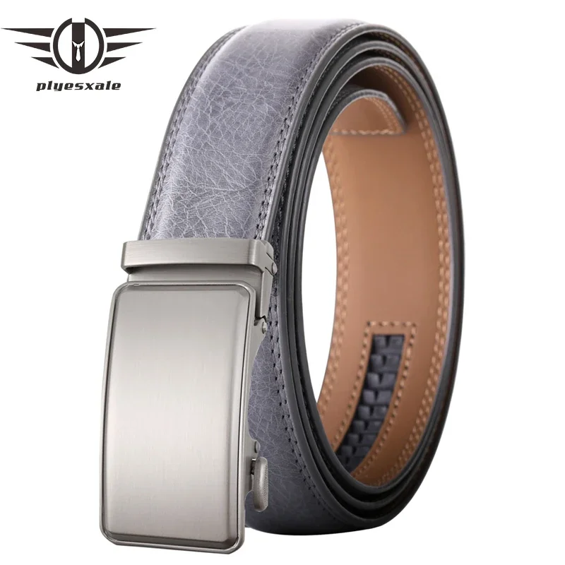 Plyesxale Luxury Designer Waist Belt For Men Genuine Leather Mens Belt cinturones para hombre Brown Gray Belts Waistband B818