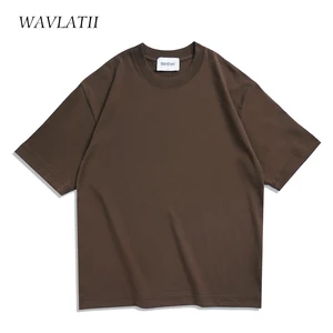 Wavlatii-Summer Oversized for Men and Women, Casual Brown T-Shirts, Streetwear Korean, Unisex, Basic, Solid, Young, Cool tops-en 10 Main Top Women's Sales - №10