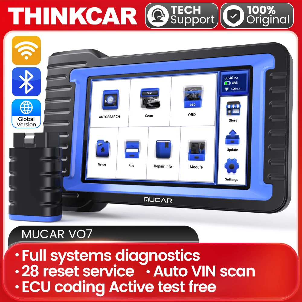 MUCAR VO7S/VO7 OBD2 Car Scanner OE-Levle Full System Diagnostic Tool 28 Reset Active Test ECU Coding CAN FD Protocal for GMC