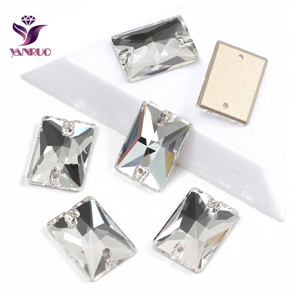 YANRUO 3250 Rectangle All Sizes Clear White Rhinestones Crystals Glass Stones Sewing Flatback Diamond for Clothing Crafts