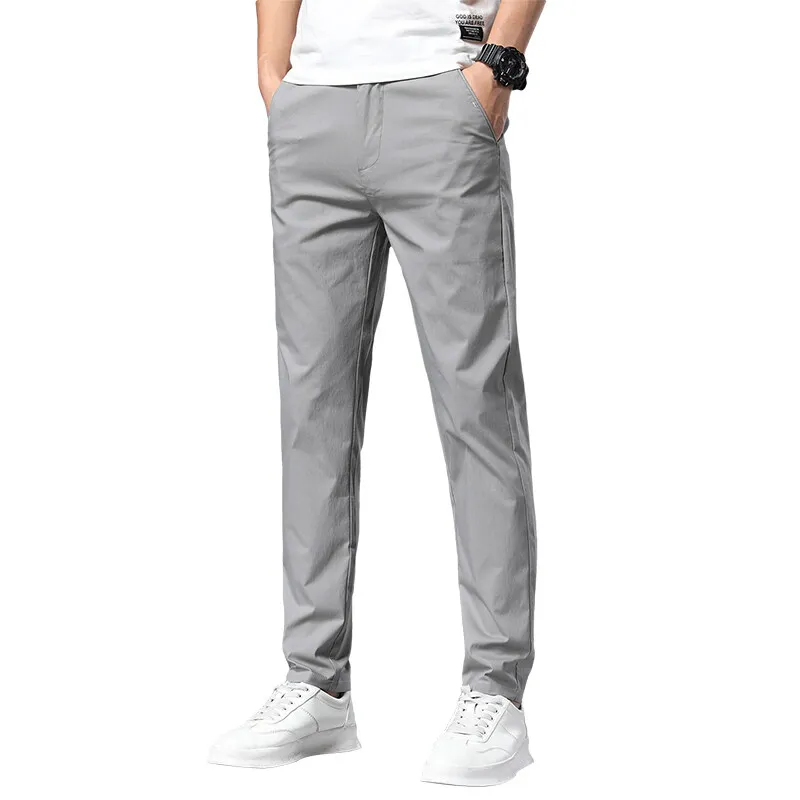 Summer Men's Trendy Straight-leg Pants Fashionable Korean-style Business Slim-fit Trousers Thin Elastic Casual Slim-fit Trousers