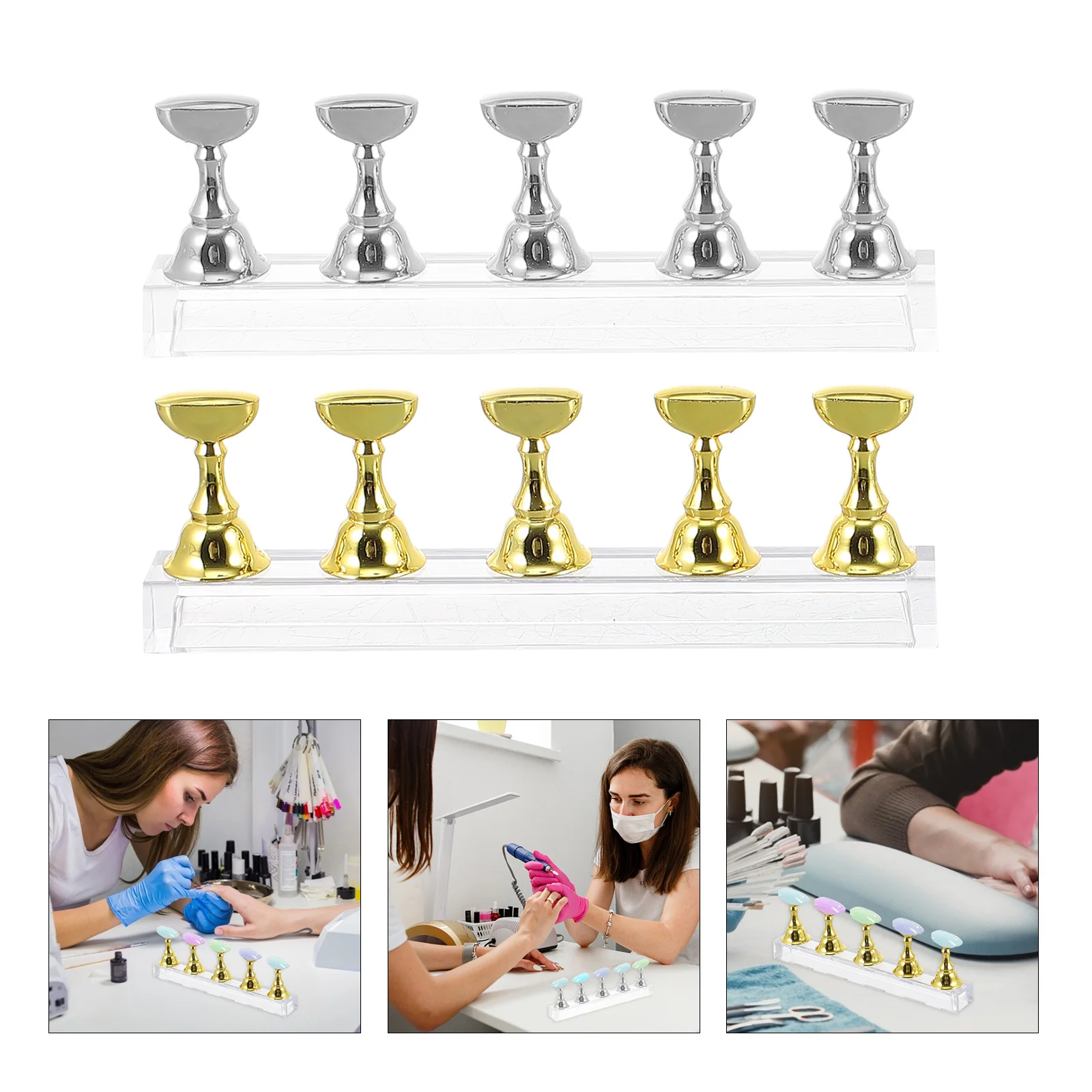 2Sets Nail Art Practice Rack Acrylic Nail Holder Press on Stand Display Tool Manicure Practice Rack