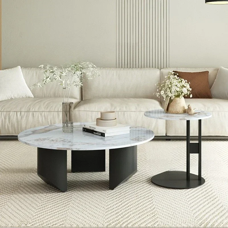 Nordic living room size round rock slab coffee table, family modern highland storage table