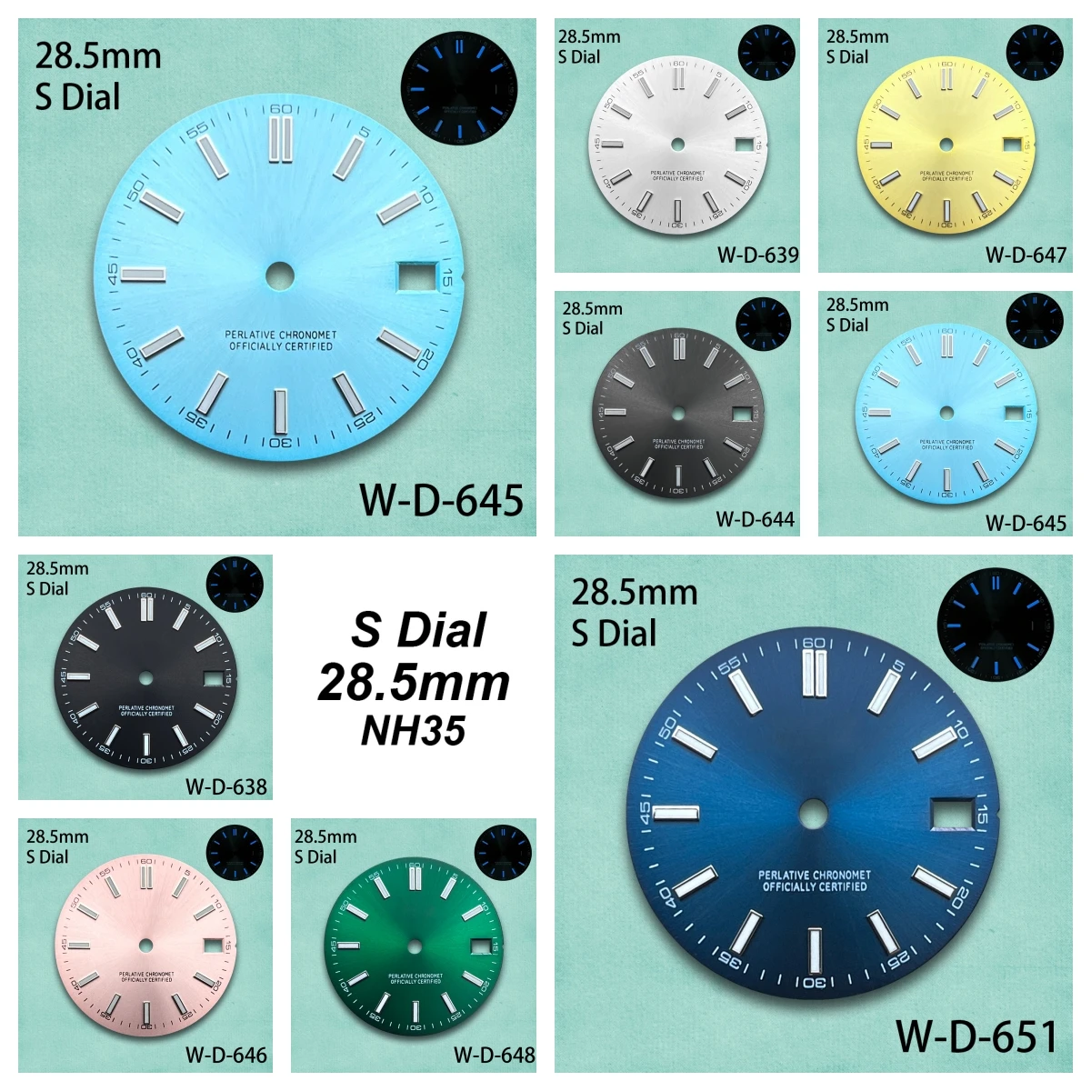 28.5 مللي متر S شعار أمة الله الهاتفي صالح NH35/NH36/4R الحركة اليابانية الأزرق مضيئة عالية الجودة ساعة مزدوجة تعديل الملحقات #1