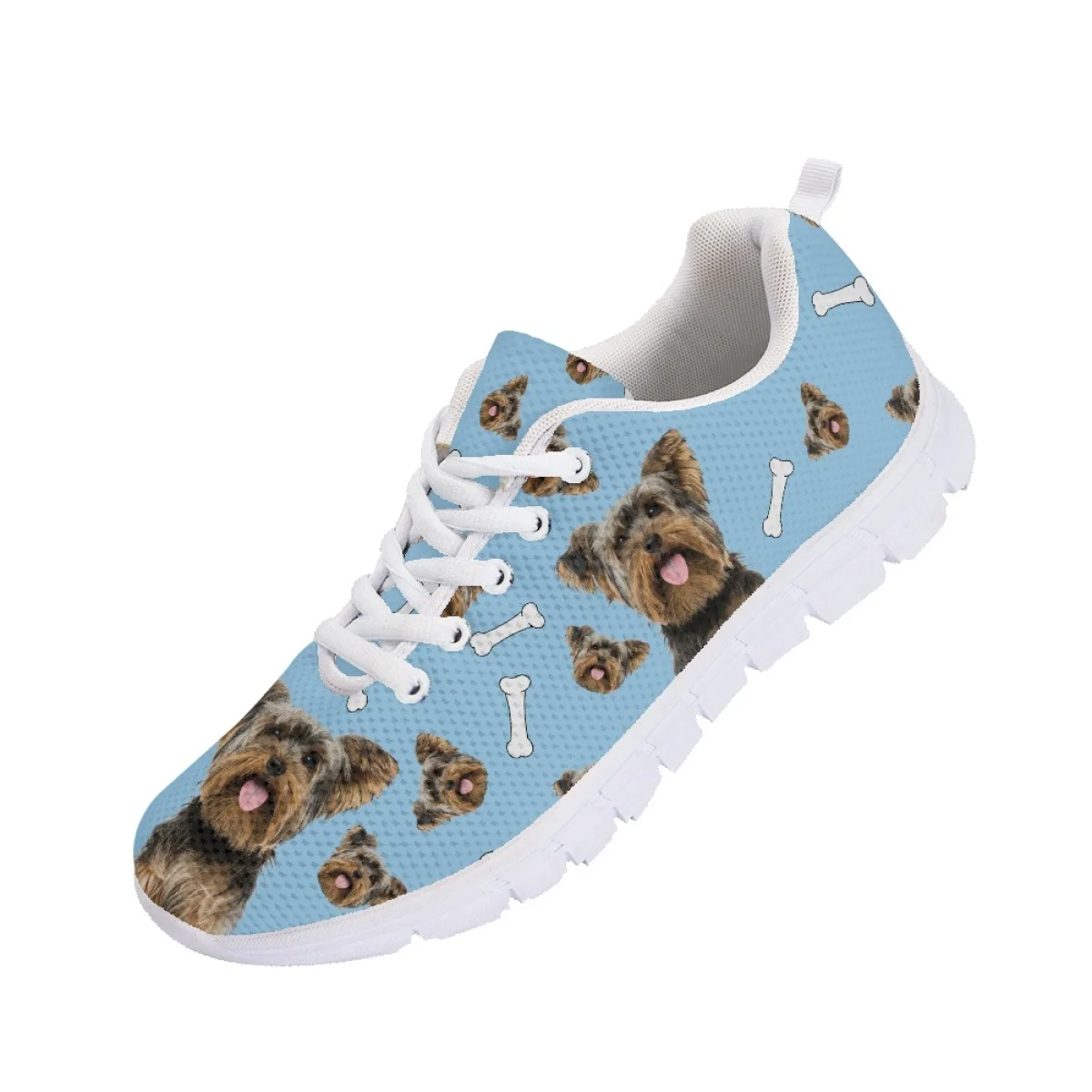 Instantart Schnauzer Sneakers Jaring Anak Perempuan Anjing Lucu Sepatu Flat Wanita Nyaman Ringan untuk Wanita Alas Kaki Berjalan Udara Sejuk Berenda