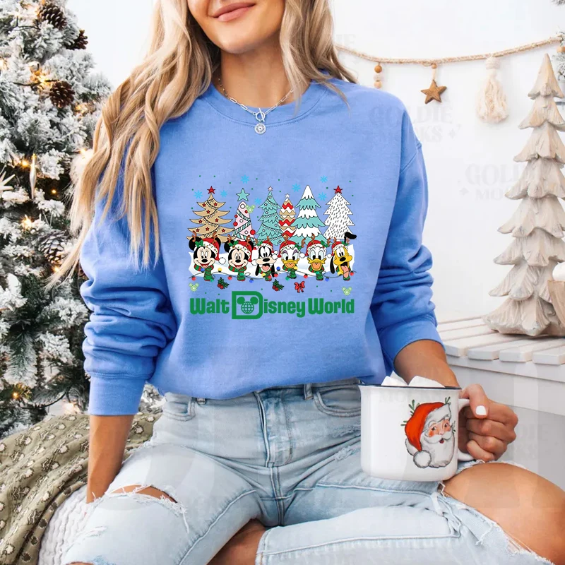 

Women's Cute Disney Mickey Friends Christmas Pullover Sweatshirt Outdoor Long-Sleeve Crew Neck Sweatshirt