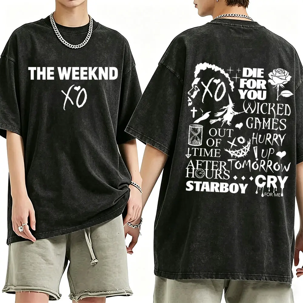 Washed Vintage Rapper The Weeknd Music Album Song Lyrics T Shirt After Hours Til Dawn Tour 2026 T-shirts Men Oversized T-shirt