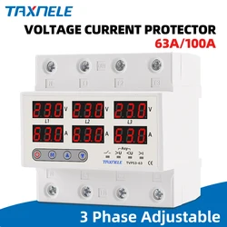 3 Phase Din rail Voltmeter Ammeter adjustable Over and Under Voltage current limit protection Monitor Relays Protector