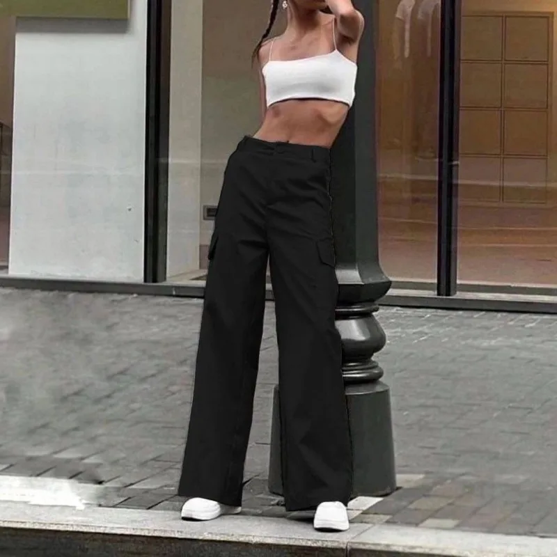 Women Cargo Pants Baggy Wide Leg Trouser Streetwear Harajuku Y2k Multi-pocket Straight Pants High Waisted Sexy Black Gray New