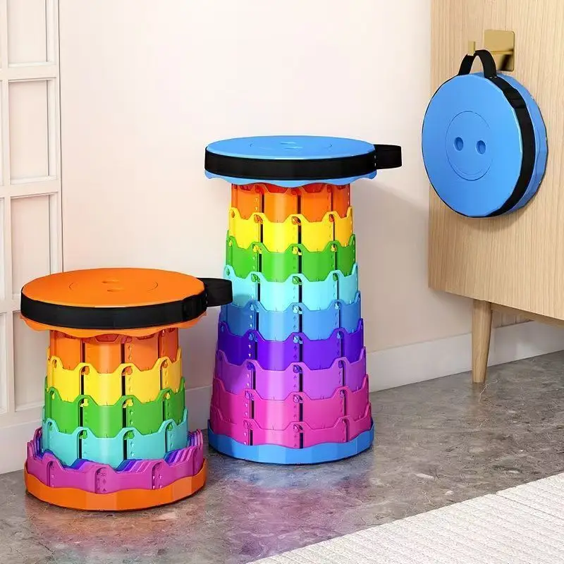 Outdoor Camping Rainbow Telescopic Stool Portable Thickened Folding Adjustable Storage Travel Fishing Chair Stools