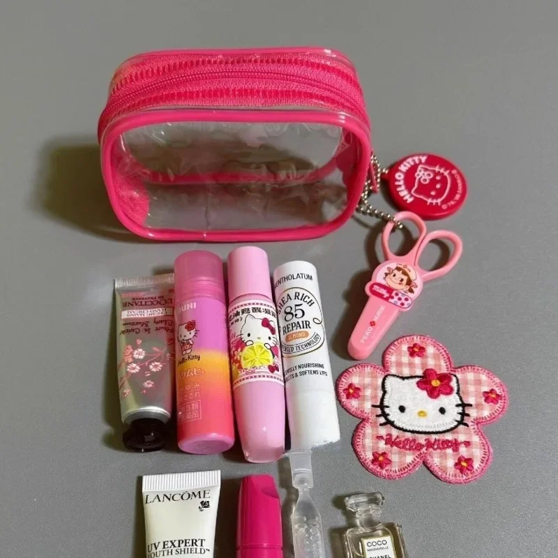 Hello Kitty Mini Organizer Makeup Bag Cute Transparent Waterproof Travel Cosmetic Case Small Portable Zipper Wash Toiletry Pouch