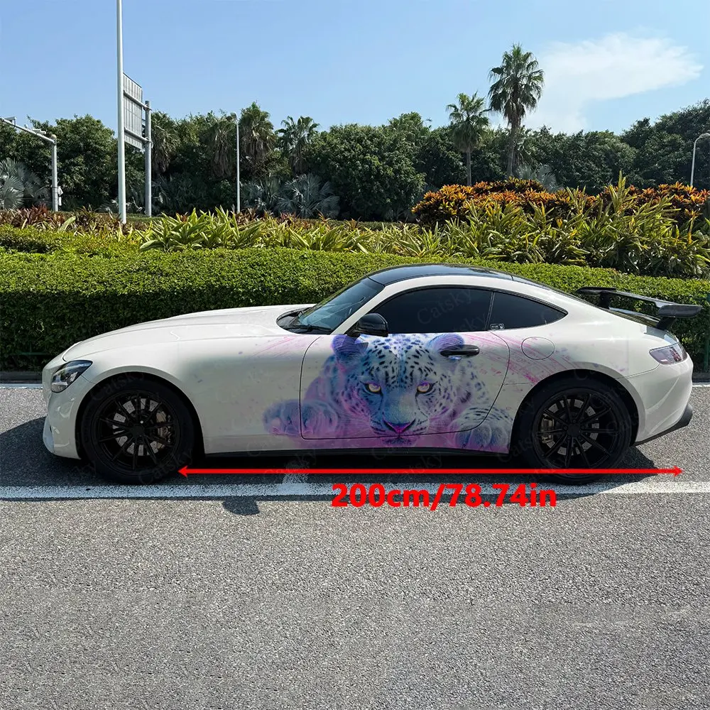 2pcs Galaxy Frost Leopard Car Side Wraps, Self-Adhesive PVC Waterproof & Scratch-Resistant Stickers, Car Accessory Gift